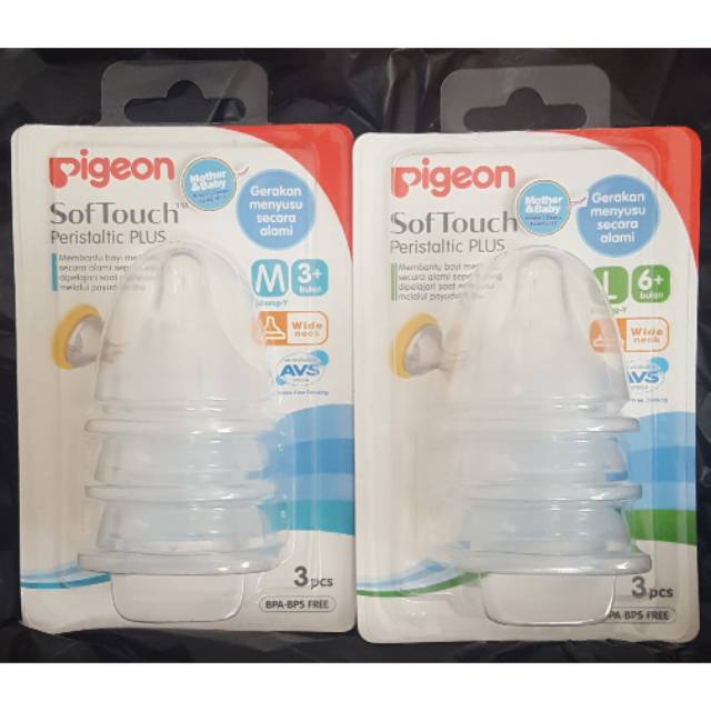 Pigeon Peristaltic Plus 3 Pc SML / Soft Touch Nipple / Dot Wide Neck / Peristaltic Plus Blister