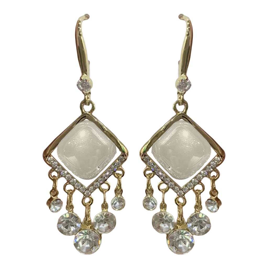 Hu Hu Hu Hu Hu Alat Bantu Pasang Kacamata♡ 1 Pasang Anting Rumbai Bentuk Belah Ketupat Aksen Berlian Imitasi Gaya Bohemia Untuk Wanita