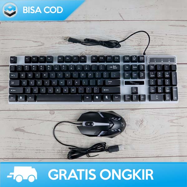 PAKET KEYBOARD MOUSE GAMING MECHANICAL RGB SWITCH DESAIN RETRO G21B