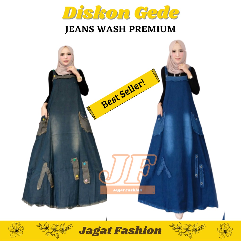 Marvel Overall Gamis Denim Jumbo Jumpsuit Baju Kodok Long Dress DISKON GEDE