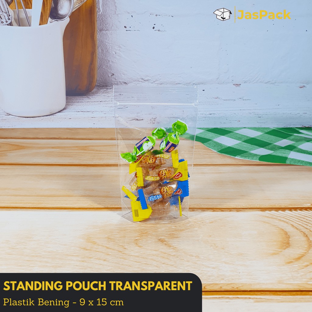 Kemasan Makanan Plastik Klip Standing Pouch Single Seal Ziplock 9x15