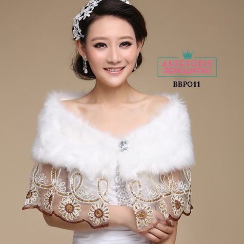 [READY STOCK] BOLERO PENGANTIN AKSESORIS WEDDING KARDIGAN BULU BLUDRU BBP011