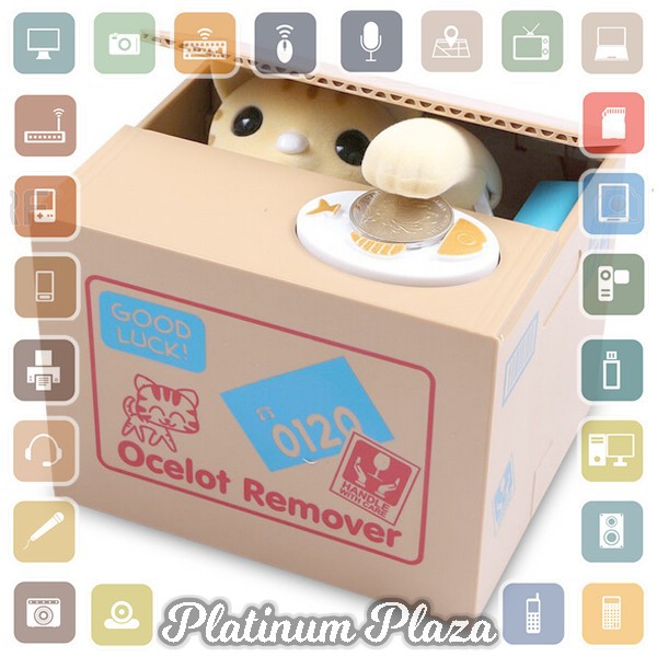 Ocelot Remover Celengan Kucing Lucu Steal Money Cat Piggy Bank - Brown`60ZQ55-