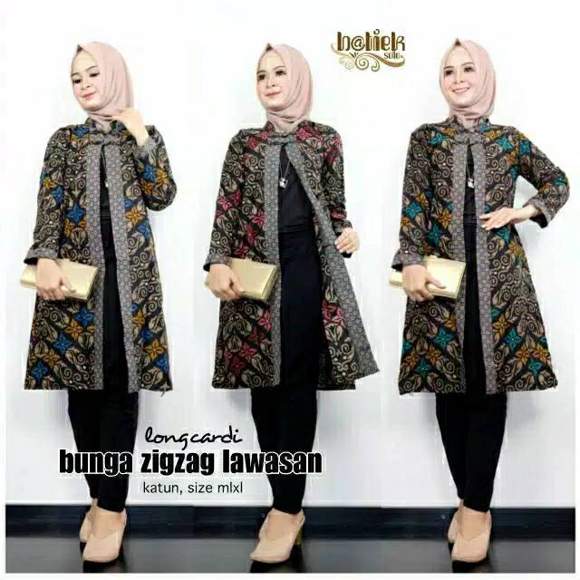 Longcardi bunga zigzag lawasan outer batik kerja modern kasual Eleanora