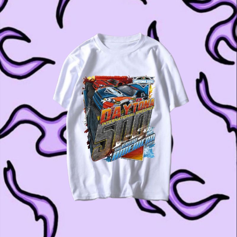 KAOS VINTAGE DATTONA NASCAR| T SHIRT WHITE RACING CAR NASCAR RUMBEL| BAJU PUTIH