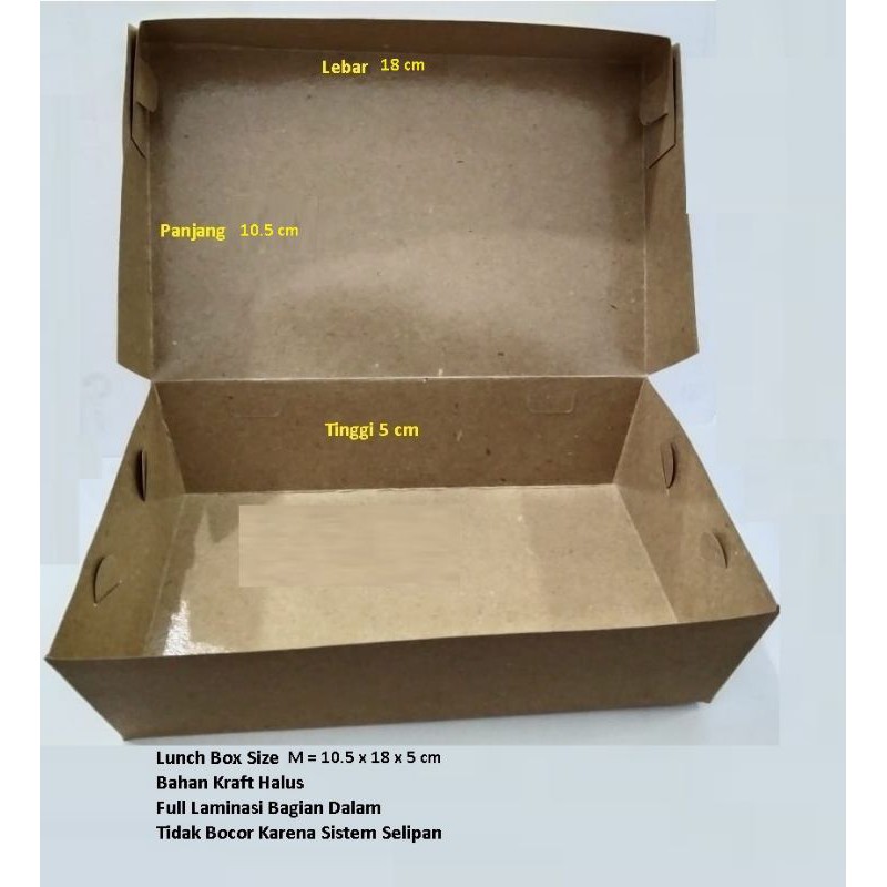 

LUNCH BOX MEDIUM KARTON KRAFT DUS KEMASAN KOTAK MAKANAN Size M 10.5 x 18 x 5 cm