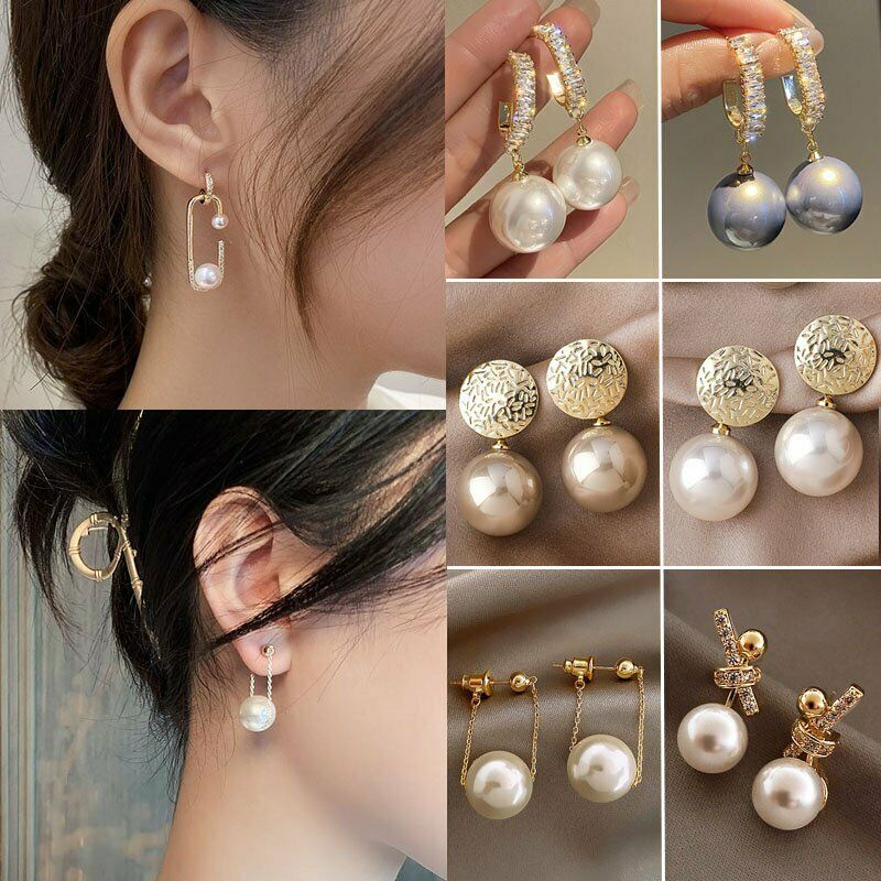 Anting Tusuk Gantung Bahan Sterling Silver 925 Desain Pita + Mutiara + Berlian Imitasi Gaya Korea Untuk Wanita
