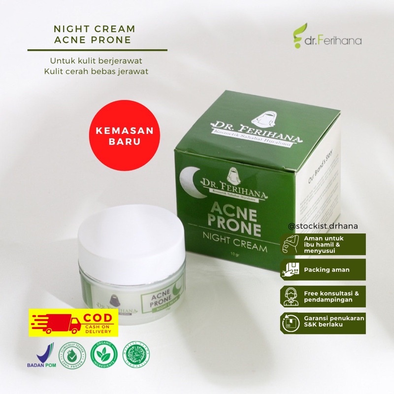Night Cream Acne Prone Dr Ferihana Cosmetics Krim Malam Untuk Kulit Berjerawat