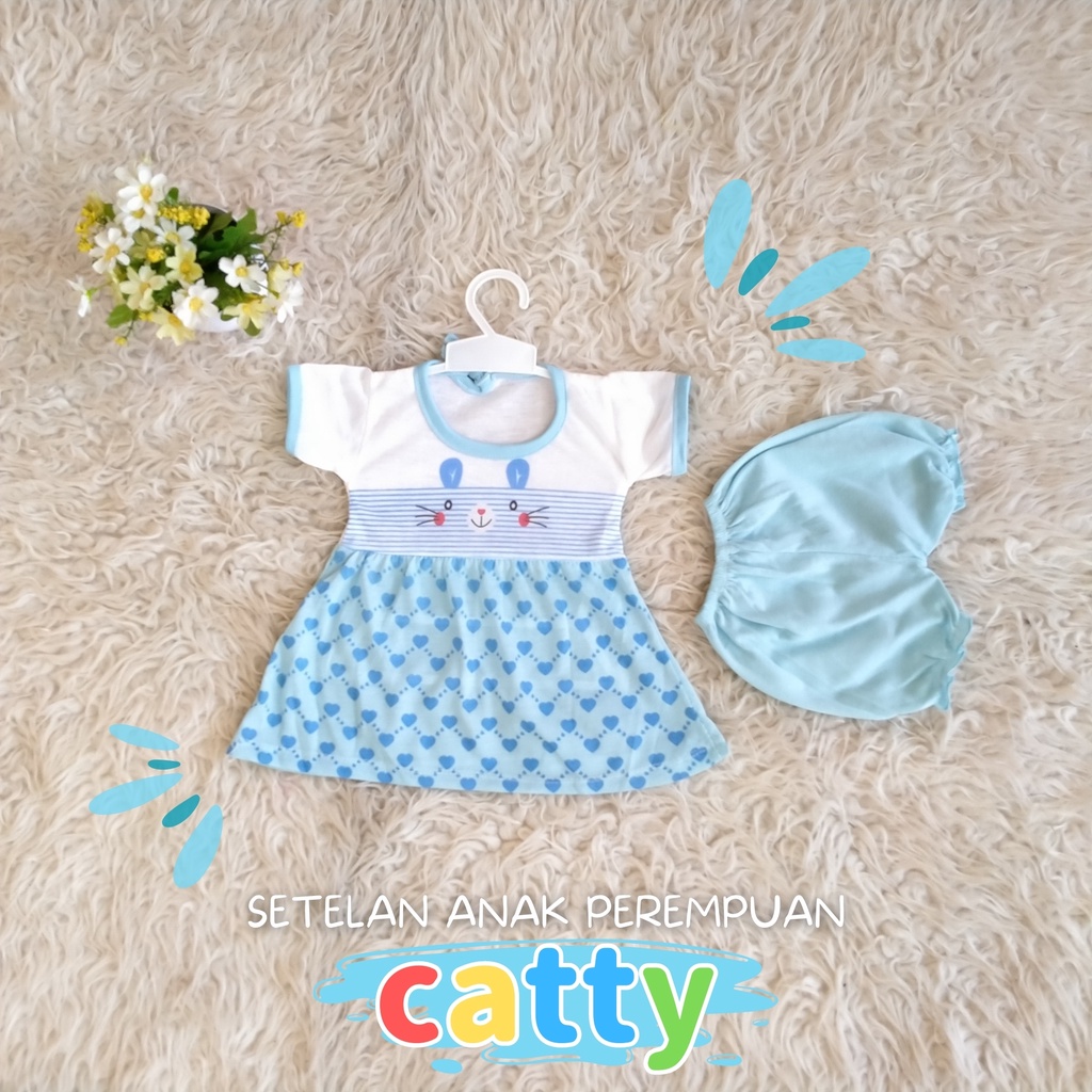 Setelan Ruffle bayi perempuan motif caty Set baju anak cewek Setelan Anak Unisex / Set Baju Pendek / Kaos Anak Motif Karakter