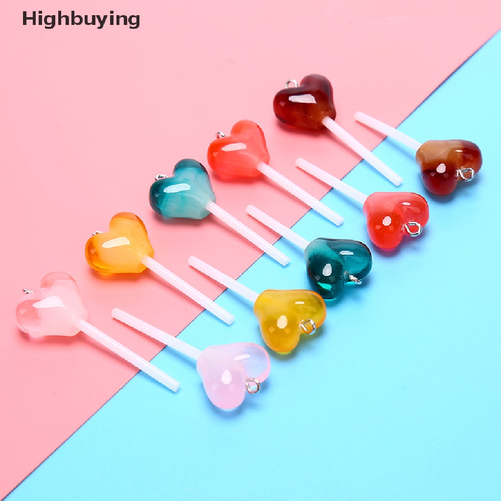 Hbid 10Pcs Liontin Bentuk Lollipop Hati Bahan Resin Untuk Membuat Perhiasan DIY