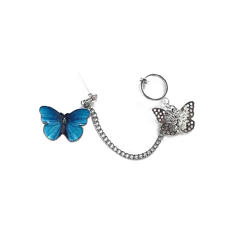 (Single) blue butterfly kancing klip telinga satu potong INS gaya keren kepribadian super cool Net m