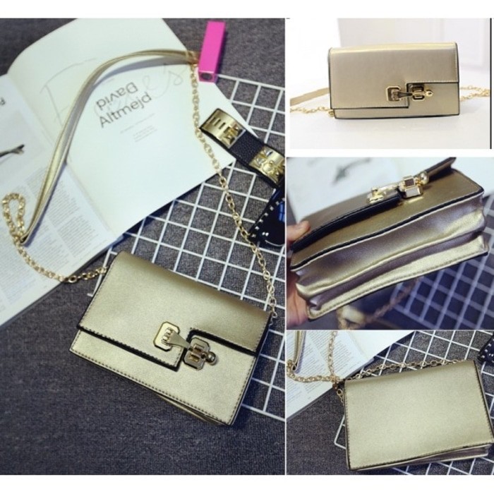 Murah TAS MINI CLUTCH KOSMETIK SELEMPANG WANITA EMAS BRANDED CNK BONIA GOSH