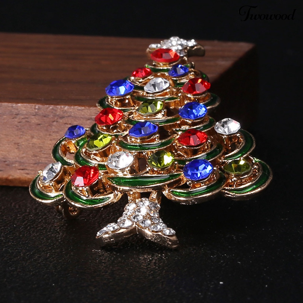 Twowood Christmas Tree Shaped Brooch Colorful Alloy Long Term Wearing Brooch Pin for Shirt