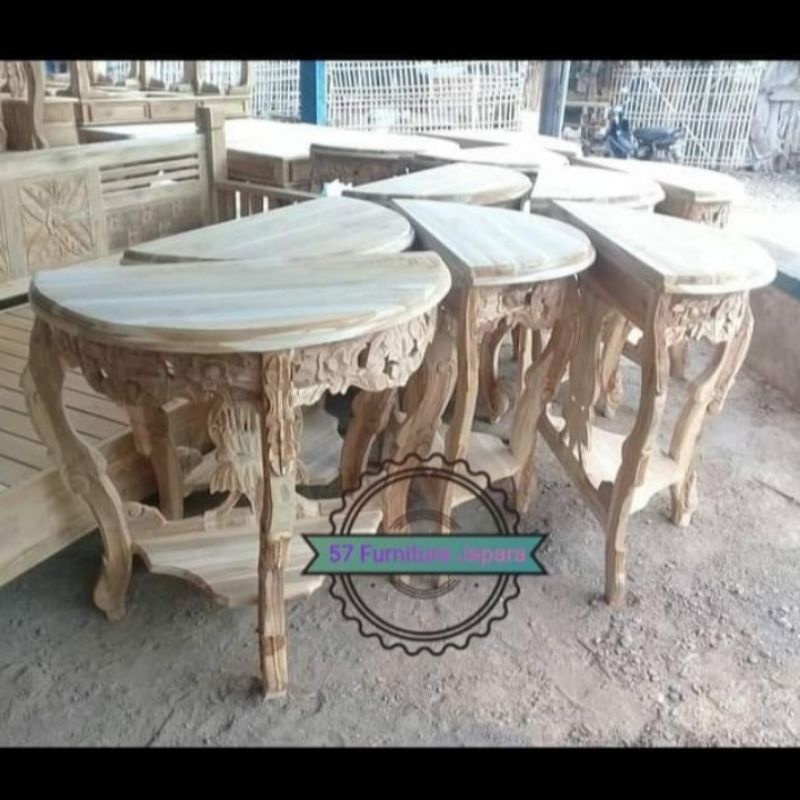 Meja hias jati - Meja telepon ukir Jepara - Meja konsul mentahan