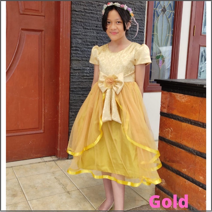 BAJU PESTA ANAK PEREMPUAN/GAUN ULANG TAHUN/DRESS PESTA ANAK PEREMPUAN - Gold, 2 (3-4thn)