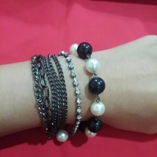 Gelang rantai mutiara susun vintage korea