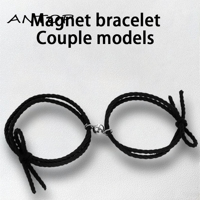 2Pcs Magnetic Heart Pendants Pasangan/ Persahabatan Tali Jalinan Gelang Menarik Gelang Wanita Persahabatan ANTOP