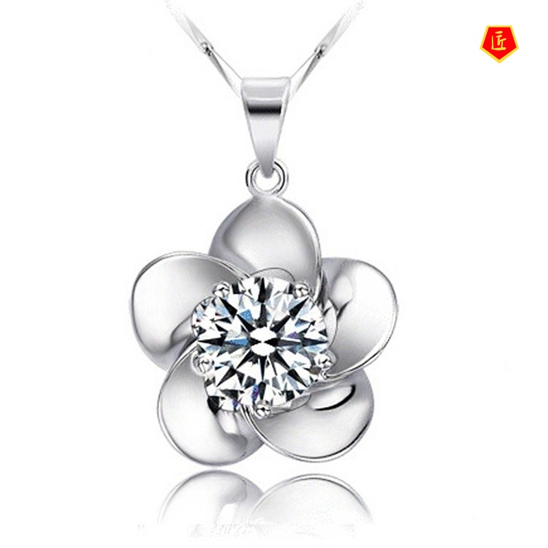 [Ready Stock]Silver Necklace Women's Plum Crystal Pendant Simple Fashion Elegant