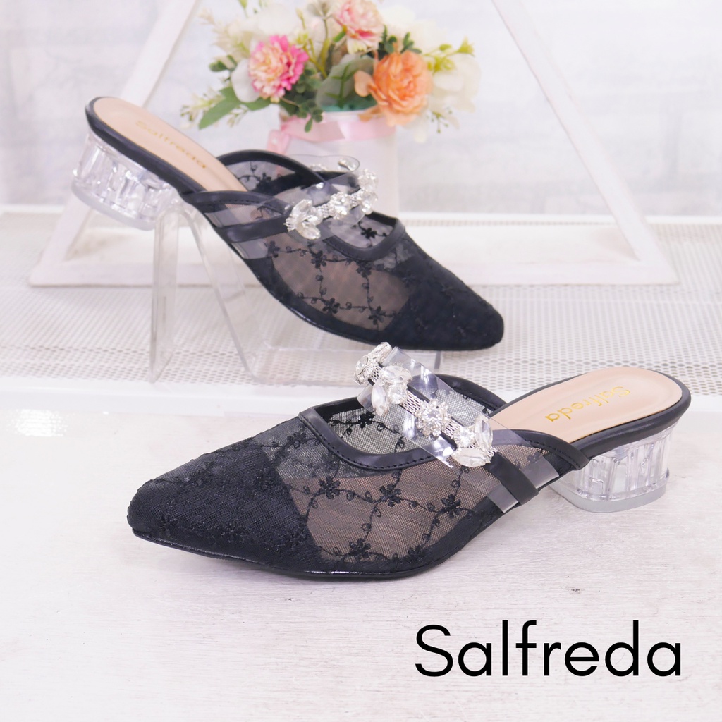 Sepatu Sandal Pesta Wanita Kondangan Elegan Terbaru Mewah Ori Import Impor Korea Brukat Hak Heels 3 cm Kaca Pernikahan Wedding Kantoran DV70001