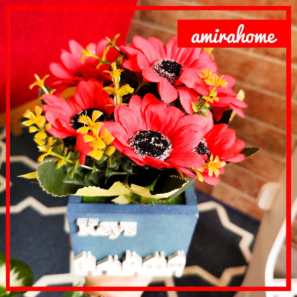 ARTIFICIAL POT KOTAK / Hiasan plastik / pajangan bunga Artificial / motif Daisy / bunga matahari