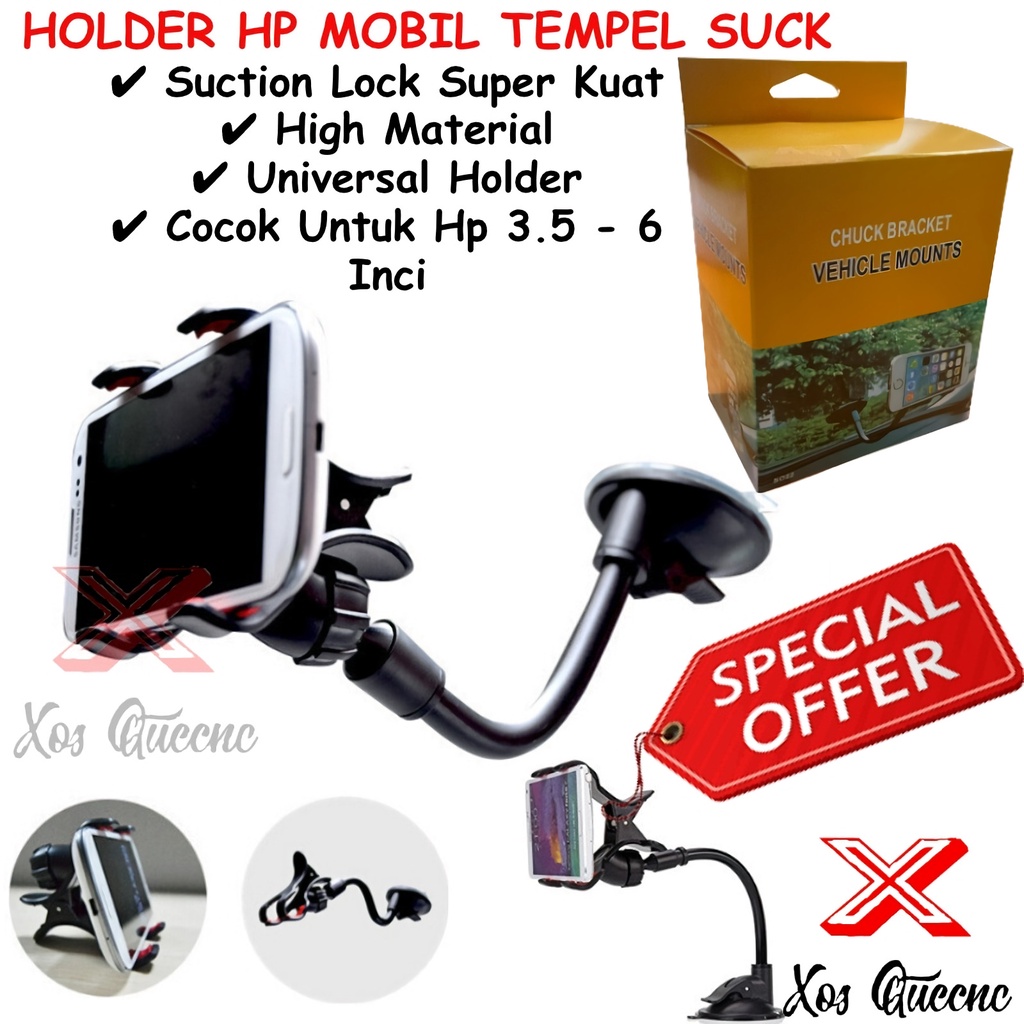 XOQ - Jepitan Hp Tempel Kaca Mobil Suck Flexible Tiang 360 Derajat / Holder Hp Di Mobil