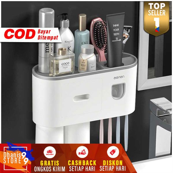 Dispenser Sikat Pasta Gigi Odol Modern Toothbrush Holder 2 Cup Tempat Penyimpanan Peralatan Kamar Mandi Berkualitas