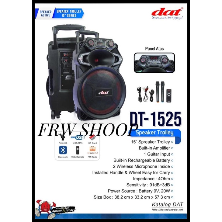 Speaker Portable Wireless Dat Dt 1525 / Dat Dt1525 15Inch Free 2 Mic Kode 475