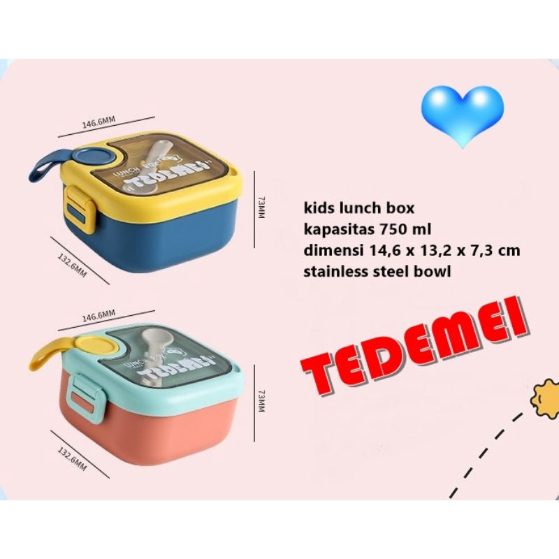 Tedemei Kotak Makan Anak 4 in 1 Lunch Box Bento Box dengan Mangkok Stainless Steel 304 - Kids Dinnerware