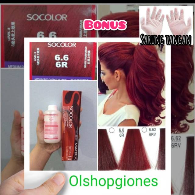 Cat Matrix Socolor 6.6 / 6.62 / 4.62 Red + oxydant campuran cat rambut Hair Color pikok seri merah