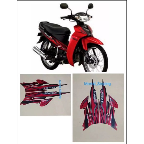 STICKER STRIPING FULL SET LIS LIST BODI YAMAHA MOTOR VEGA R NEW TAHUN 2008 2009 WARNA HITAM MERAH