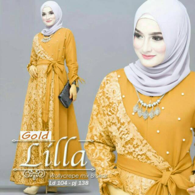 Maxy Dress Lilla Gamis Brokat Busui Baju Pesta Muslim / Gamis Wanita