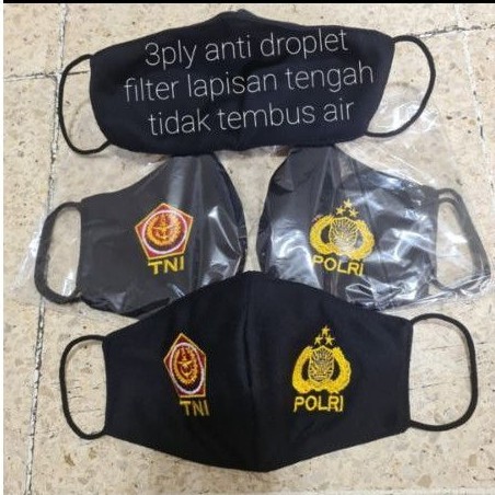 Masker TNI POLRI 3ply Logo Bordiran