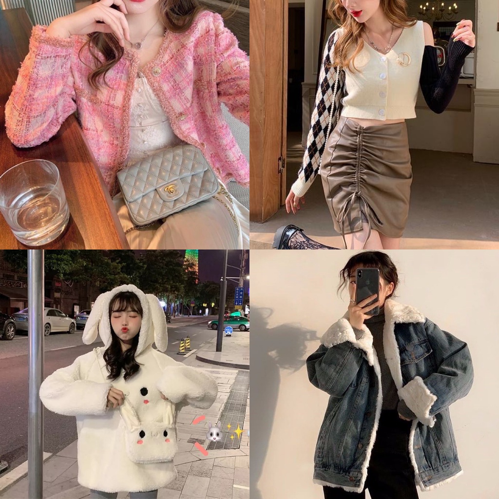 [Ready Stock] Fur Denim Jacket Rabbit White Rajut Off Shoulder Tweed Blazer Rose Pink Premium Import Korea Outer Jas Wanita Baju Cewek Malika Raelyn Korean Style Spring Winter Autumn Ready Stock Jacket Cape