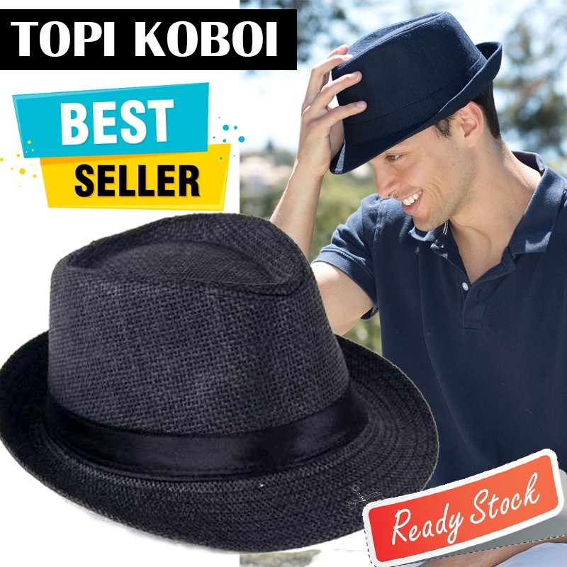 Topi Koboy Laken Pria Dewasa Fedora Koboi Tompi Vintage Cowboy Cap Coboy Jazz Panama Keren Jerami Po