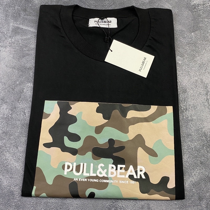 KAOS PULL&BEAR - CAMO ARMY HITAM FULLTAG MIRROR 1:1 ORIGINAL