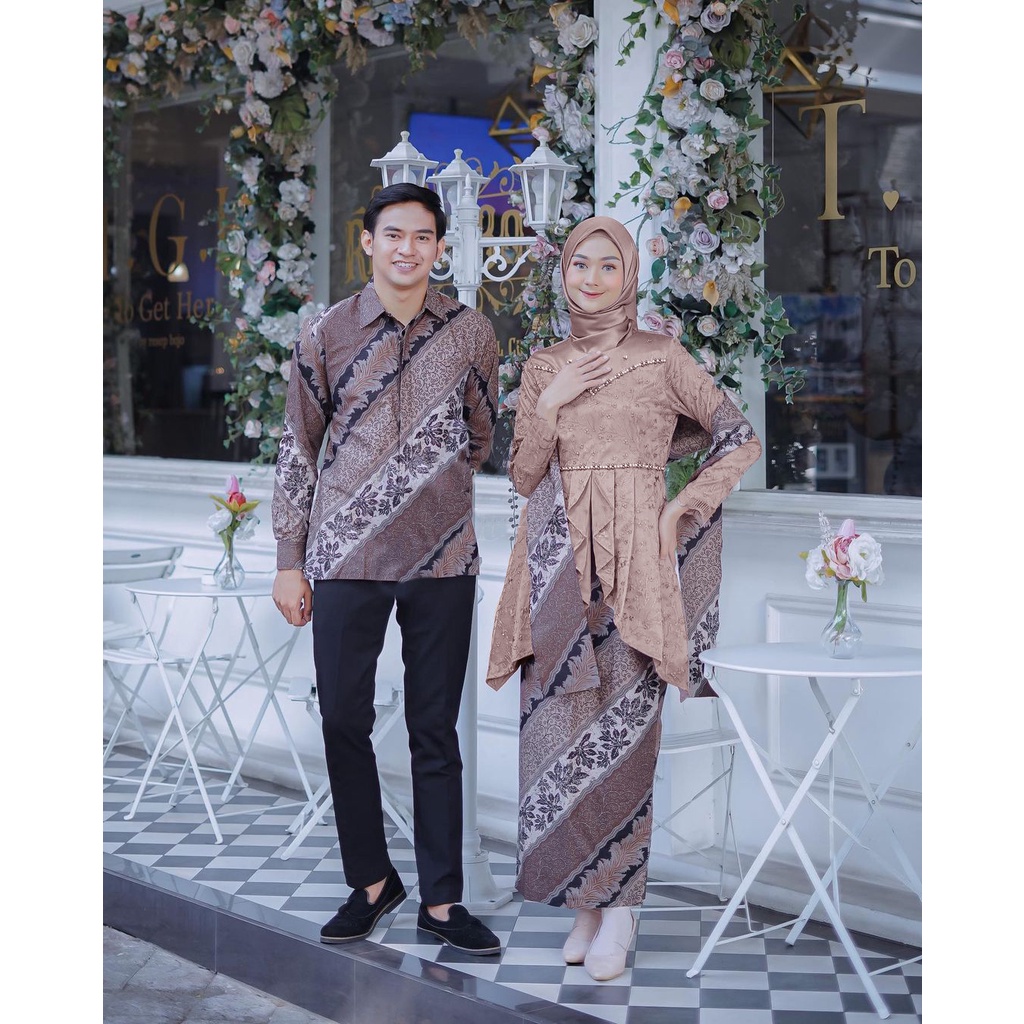 SHOPASHOP SOLO Batik Kebaya Couple New Latifa Payet Tulle Mutiara / Couple Kebaya Wisuda/ Couple Kebaya Tunangan