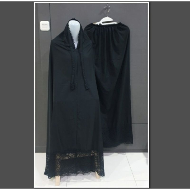 Mukena Dewasa Jumbo Despo Polos Bahan Katun Hyget Premium Zipper Hitam