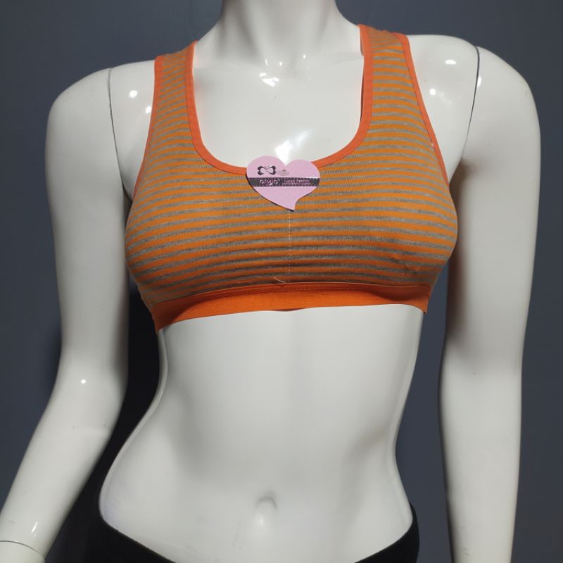 sport bra motif salur - miniset dengan busa tipis