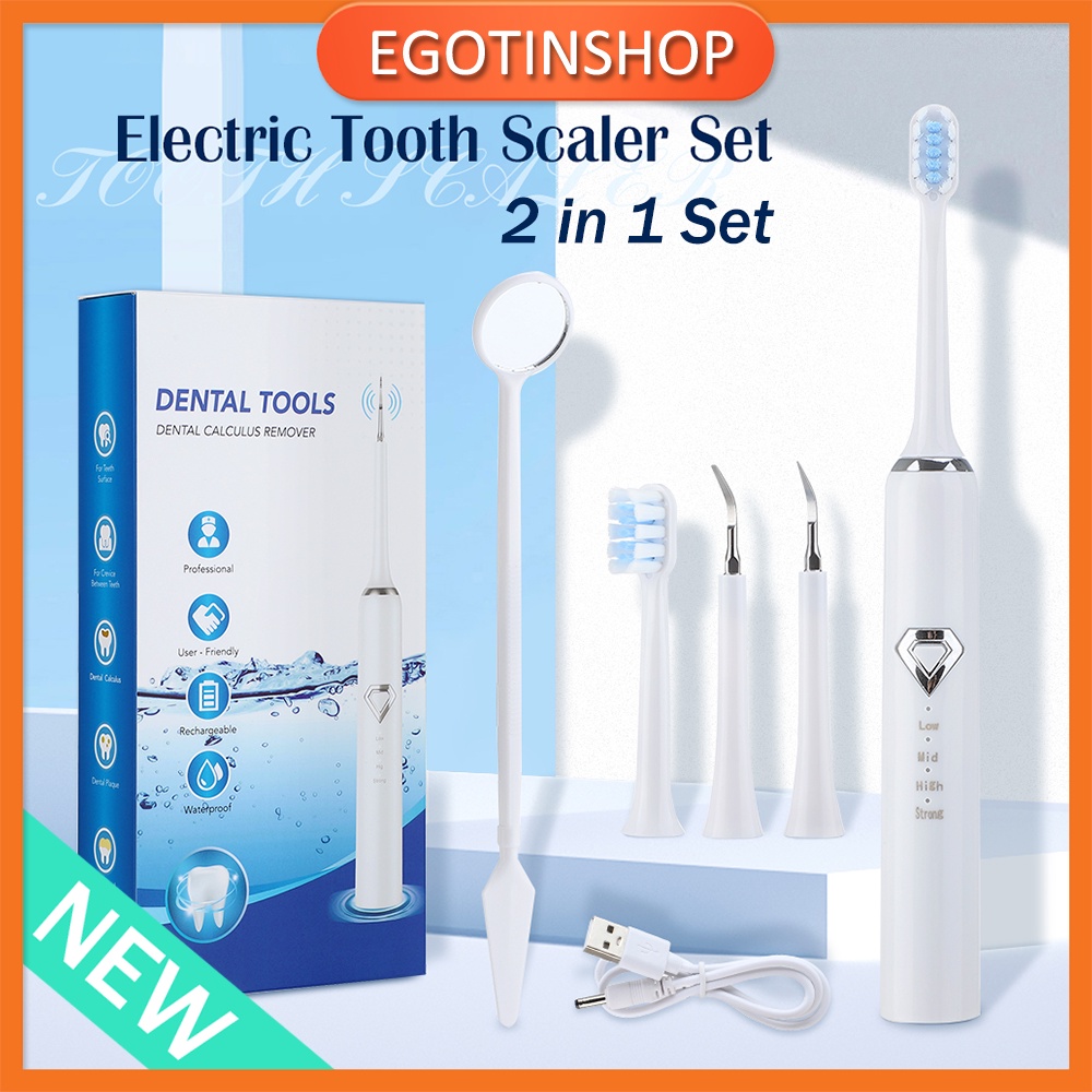 2 IN 1 Electric Tooth Scaler Set / Whiten Teeth Tartar Remover Tool / 3 mode IPX7 Electric Toothbrush * FREE 5 Aksesoris