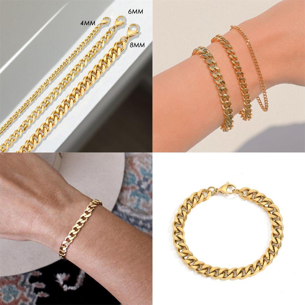 Preva 4/6 /8MM Gelang Tangan Stainless Steel Charms Pria Wanita Hip Hop Lapis Emas 18K