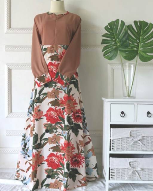GAMIS MILEA KOMBINASI POLOS MOTIF