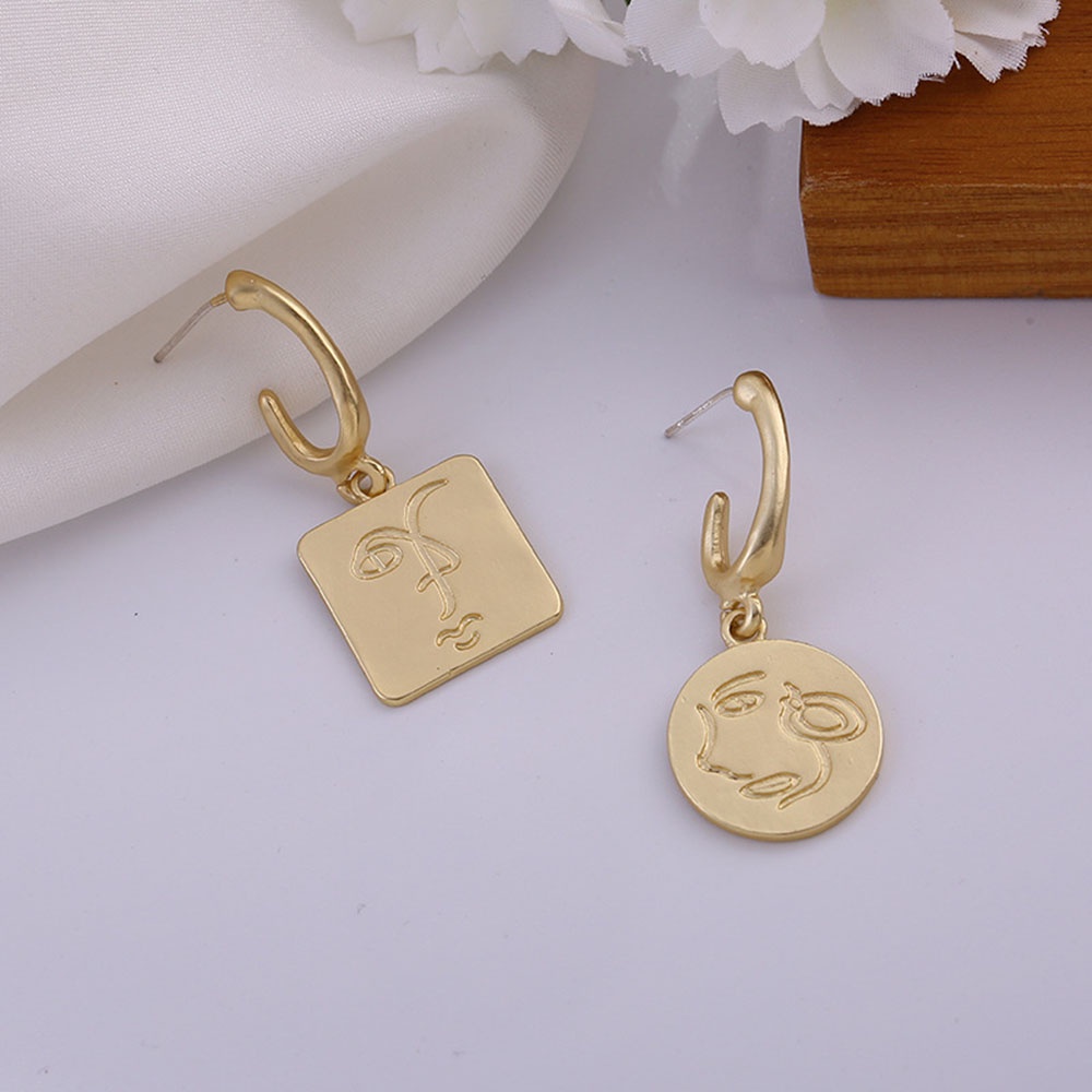 Anting Tusuk Gantung Bahan metal Desain Geometri Asimetris Gaya Bohoretroelegan Untuk Wanita