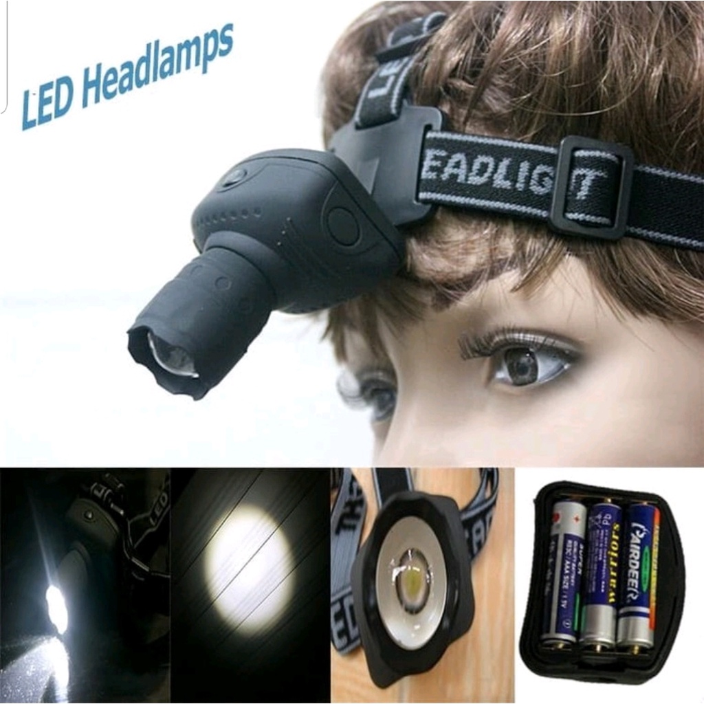 Headlamp Power Zoom Pendaki Naik Gunung Senter Kepala Terang Lampu LED/Headlamp zoom senter