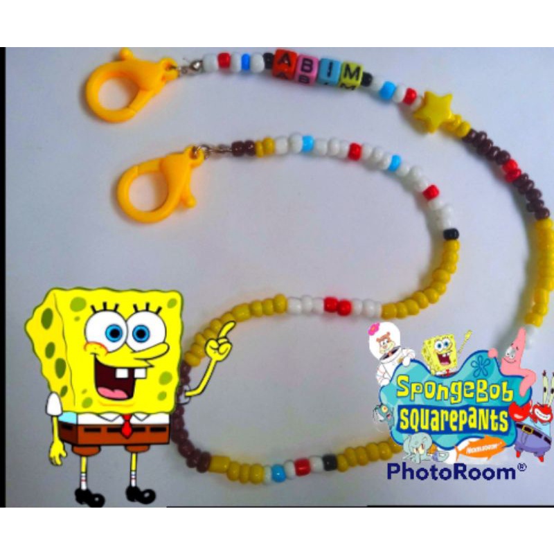 Kalung masker Anak Kartun SPONGEBOB / Strap Masker anak (bisa Request nama)