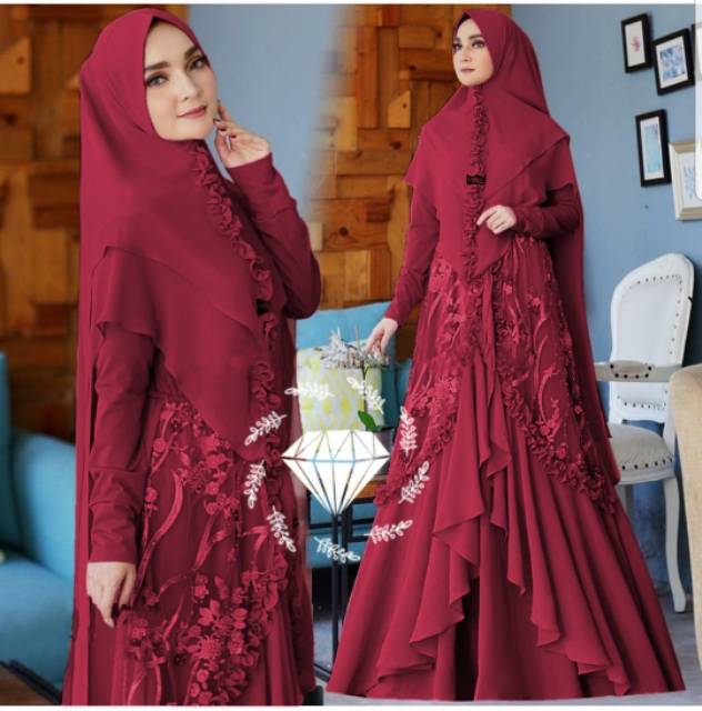 SYARI NIRINA BROCADE, BRUKAT MOSCREPE, GAMIS HIJAB MUSLIM, DRESS