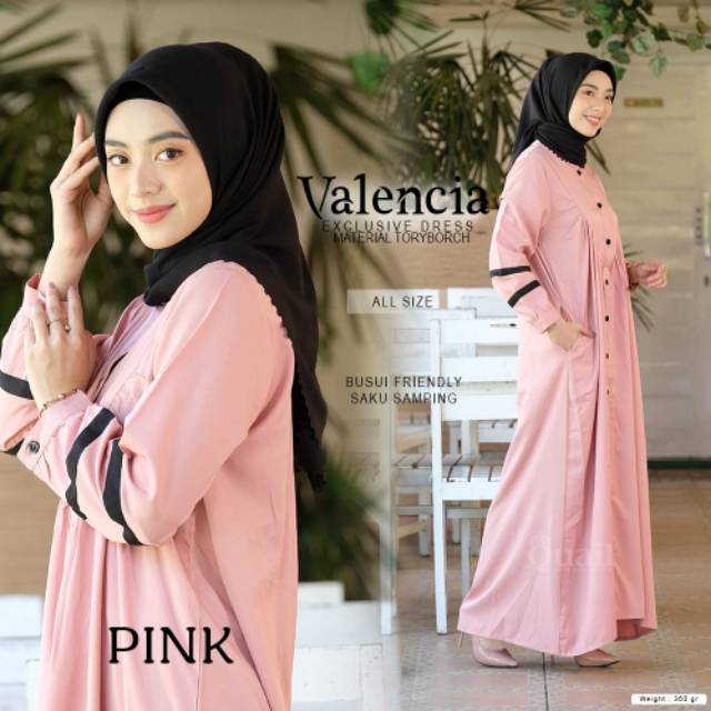 Valencia Gamis Dress Maxy Bahan Toryborch Ori Quail Hijab Solo Busui Polos Exclusive
