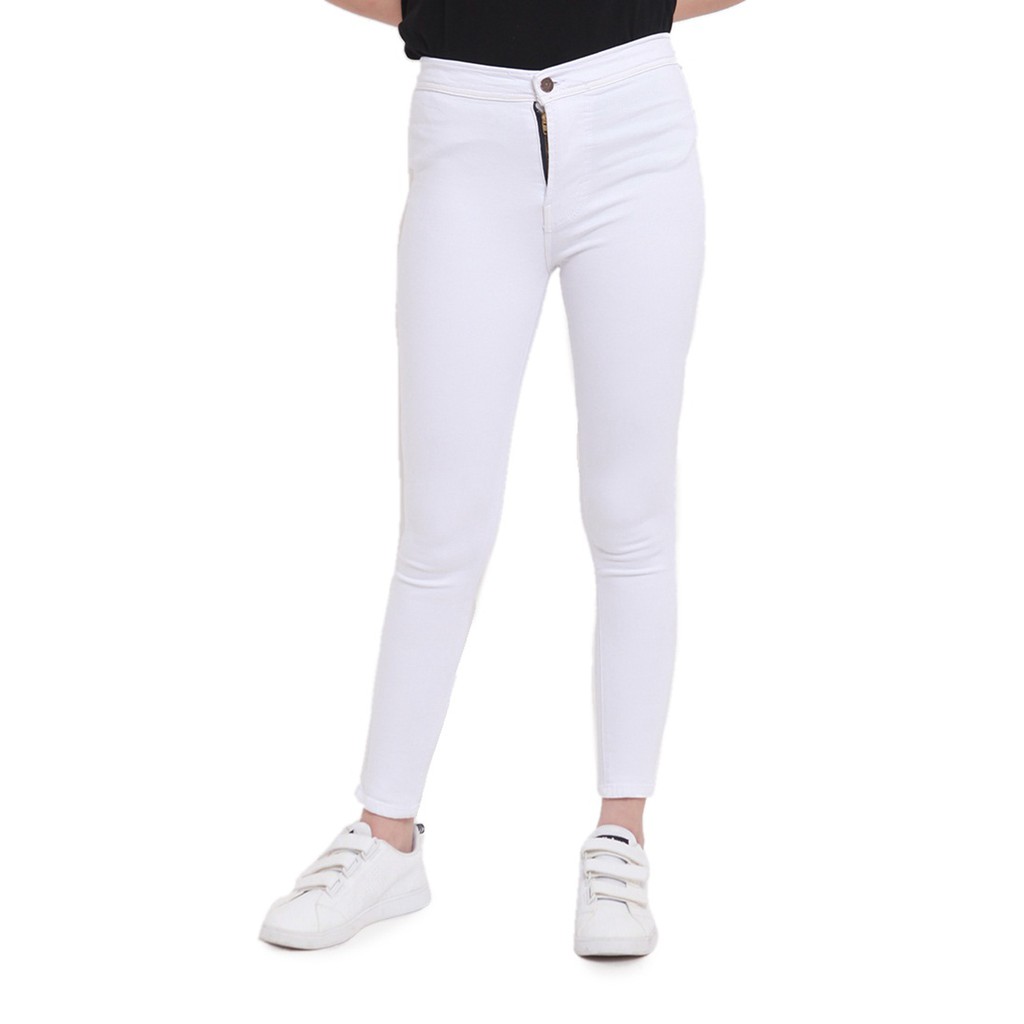 Dazina Plain White HighWaist Skinny Jeans Bawahan Wanita Premium Quality - Celana HW Putih