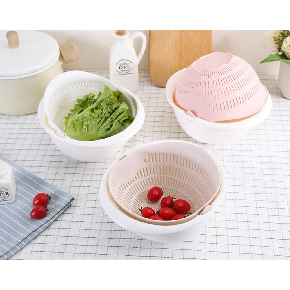 Bisa COD Baskom Saringan 2 layer Double Drain Basket Bowl Kitchen Strainer - Asy DP137