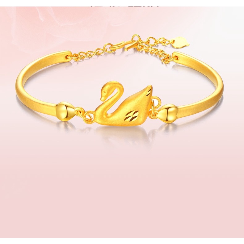 Gelang Bentuk Angsa 3D Bahan Stainless Steel Lapis Emas Untuk Wanita