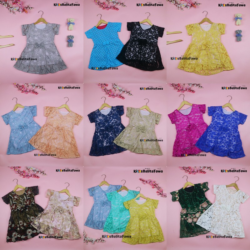 Dress Icha Brukat uk 1-2 Tahun / Dres Brokat Anak Perempuan Gaun Brukat Pesta Baju Import Baby Cewek